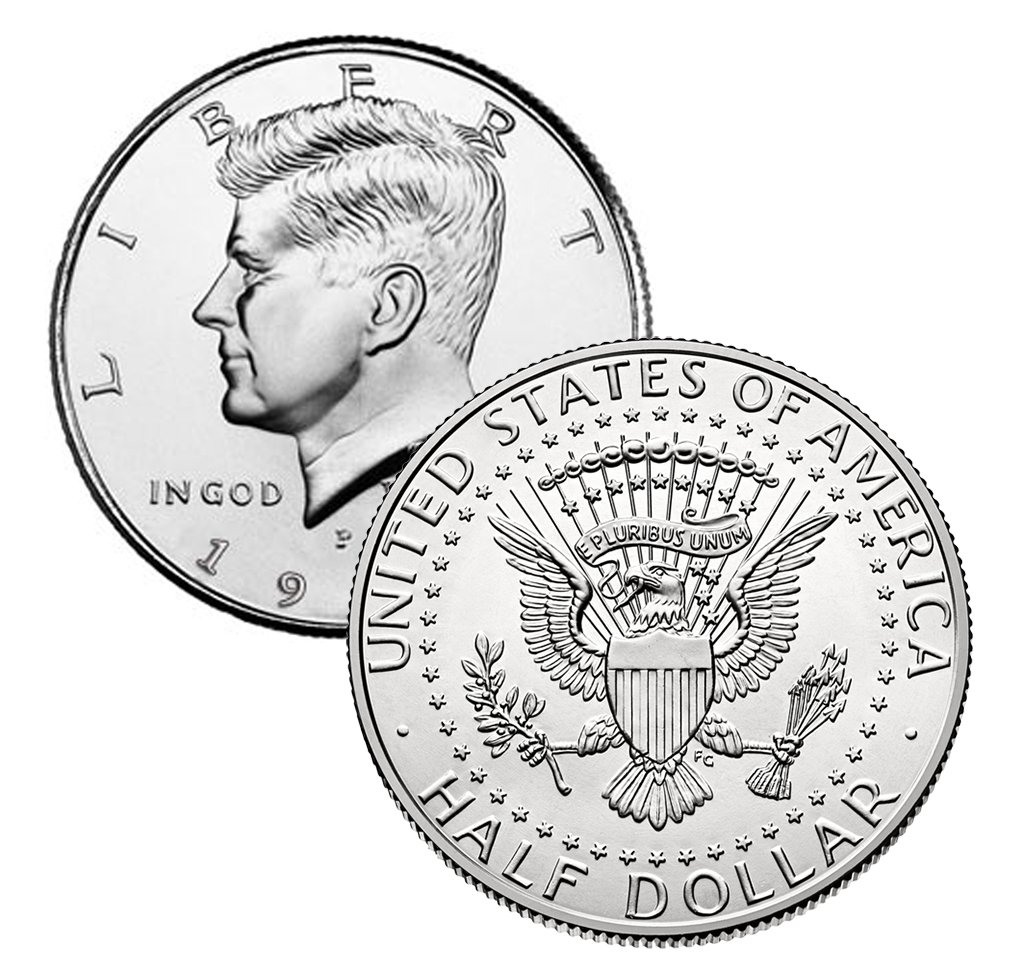 Grading strip showing 1987 Kennedy half dollar specimens across MS60-MS68 condition range